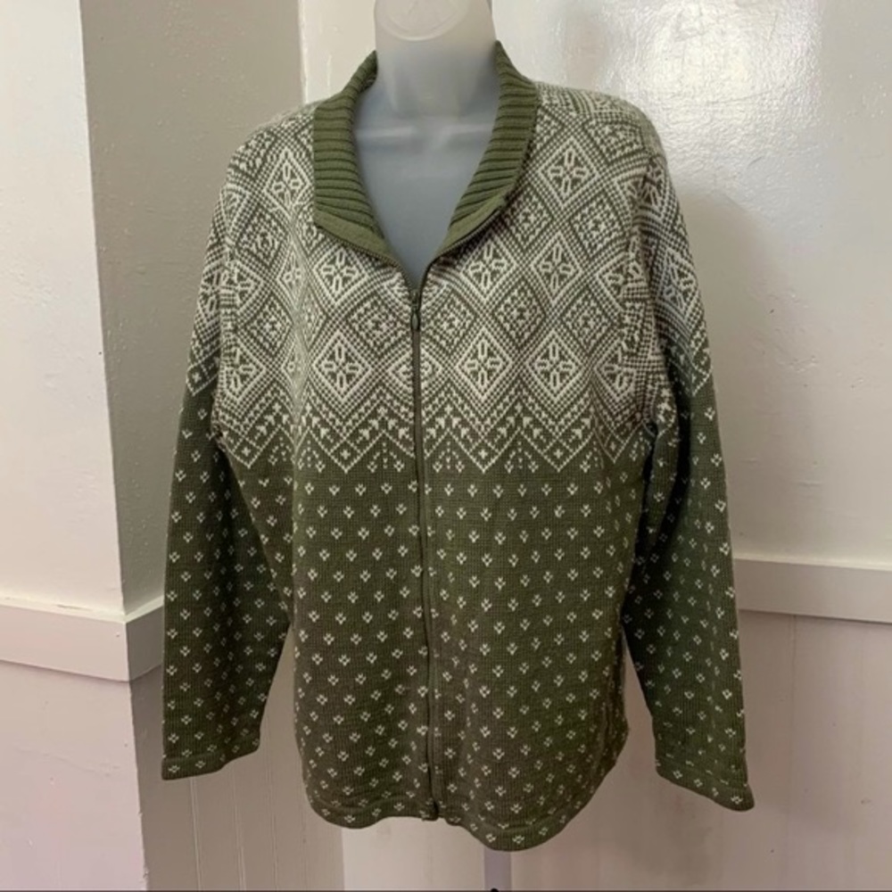 Norton McNaughton Olive Wool Zip Up Sweater | XL
